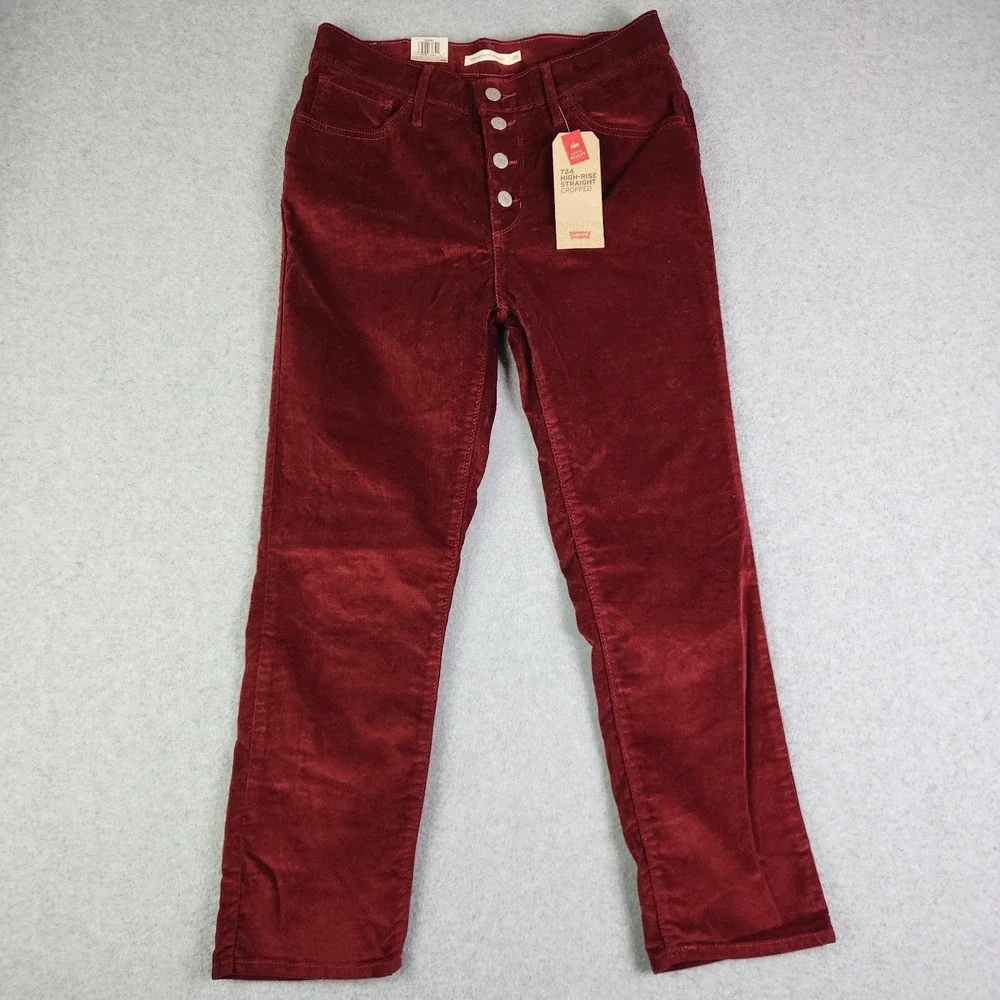 Levi's 724 Pants Womens 28 Red‎ Stretch Corduroy High Rise Straight Cropped